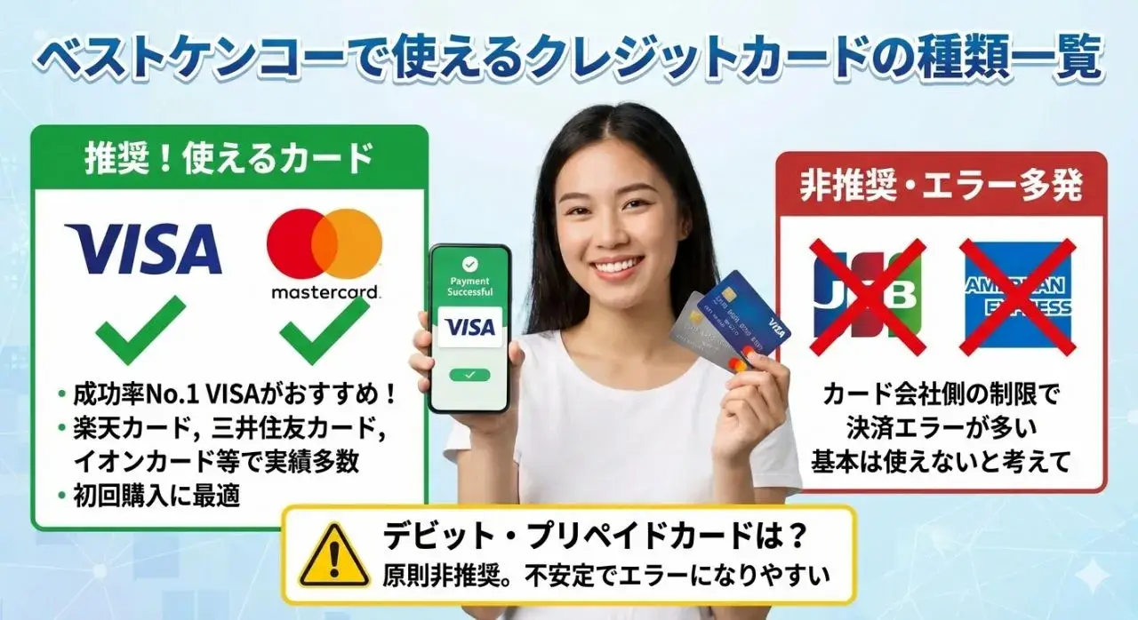 ベストケンコーで使えるクレジットカードの種類一覧